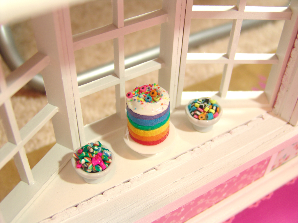 Dollhouse miniature rainbow layer cake by The Mouse Market