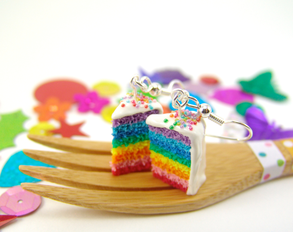 Rainbow cake earrings by The Mouse Market