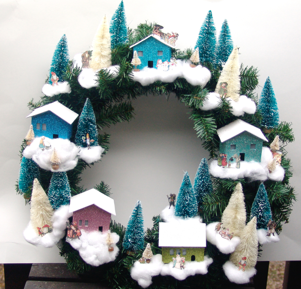 Christmas village wreath