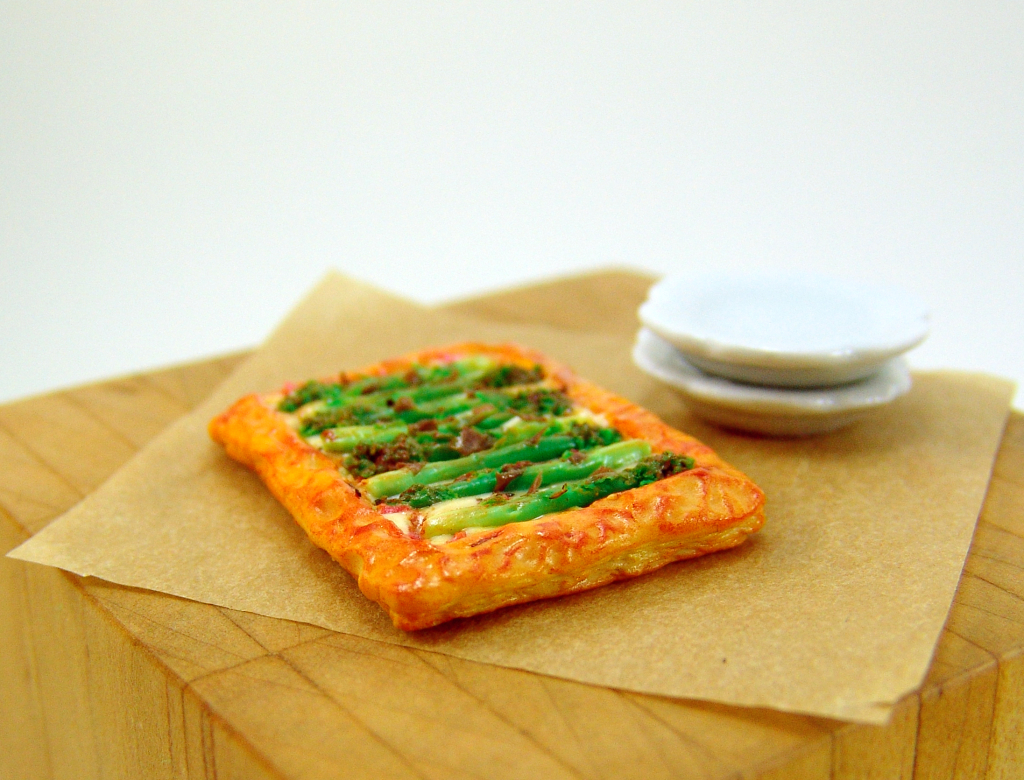 Polymer clay asparagus tart by The Mouse Market