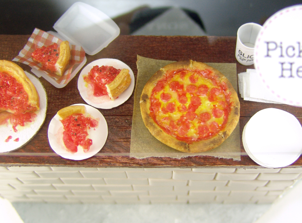 Miniature pizza parlor diorama by The Mouse Market