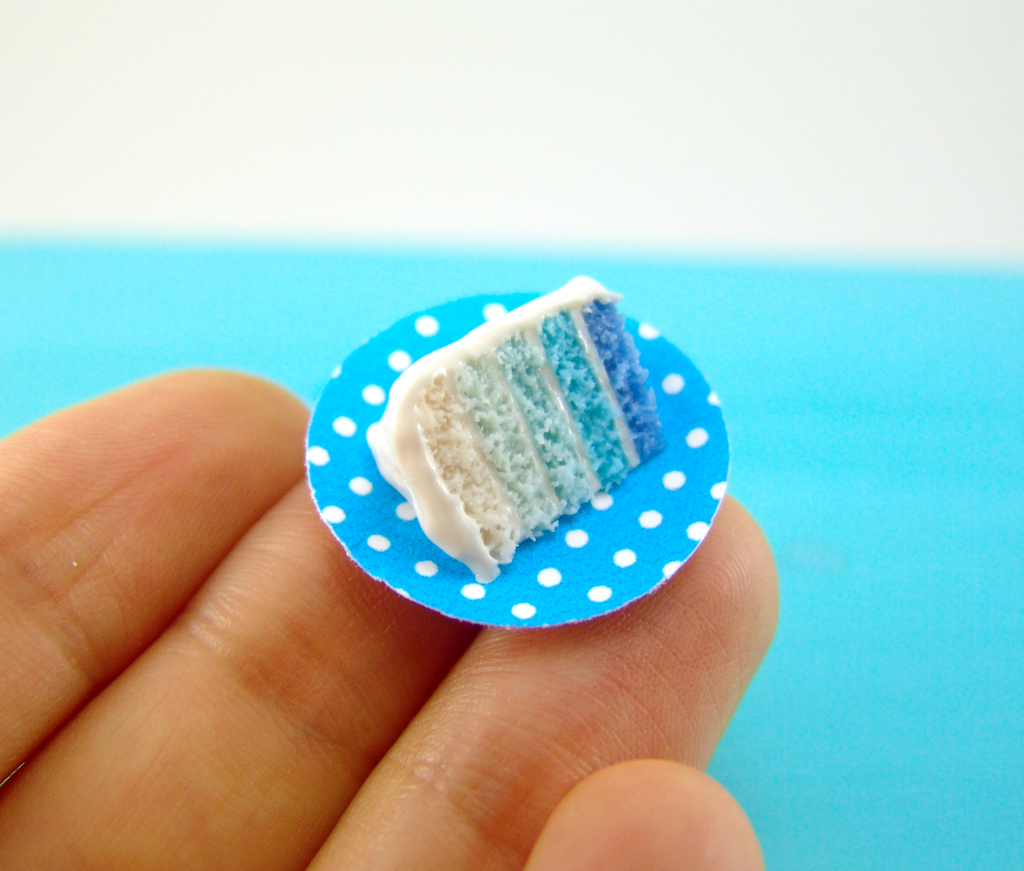 Dollhouse miniature ombre cake slice in 1/12 scale by The Mouse Market
