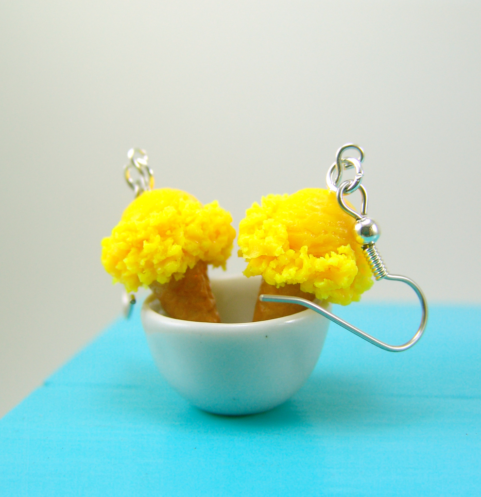 lemon yellow ice cream earrings